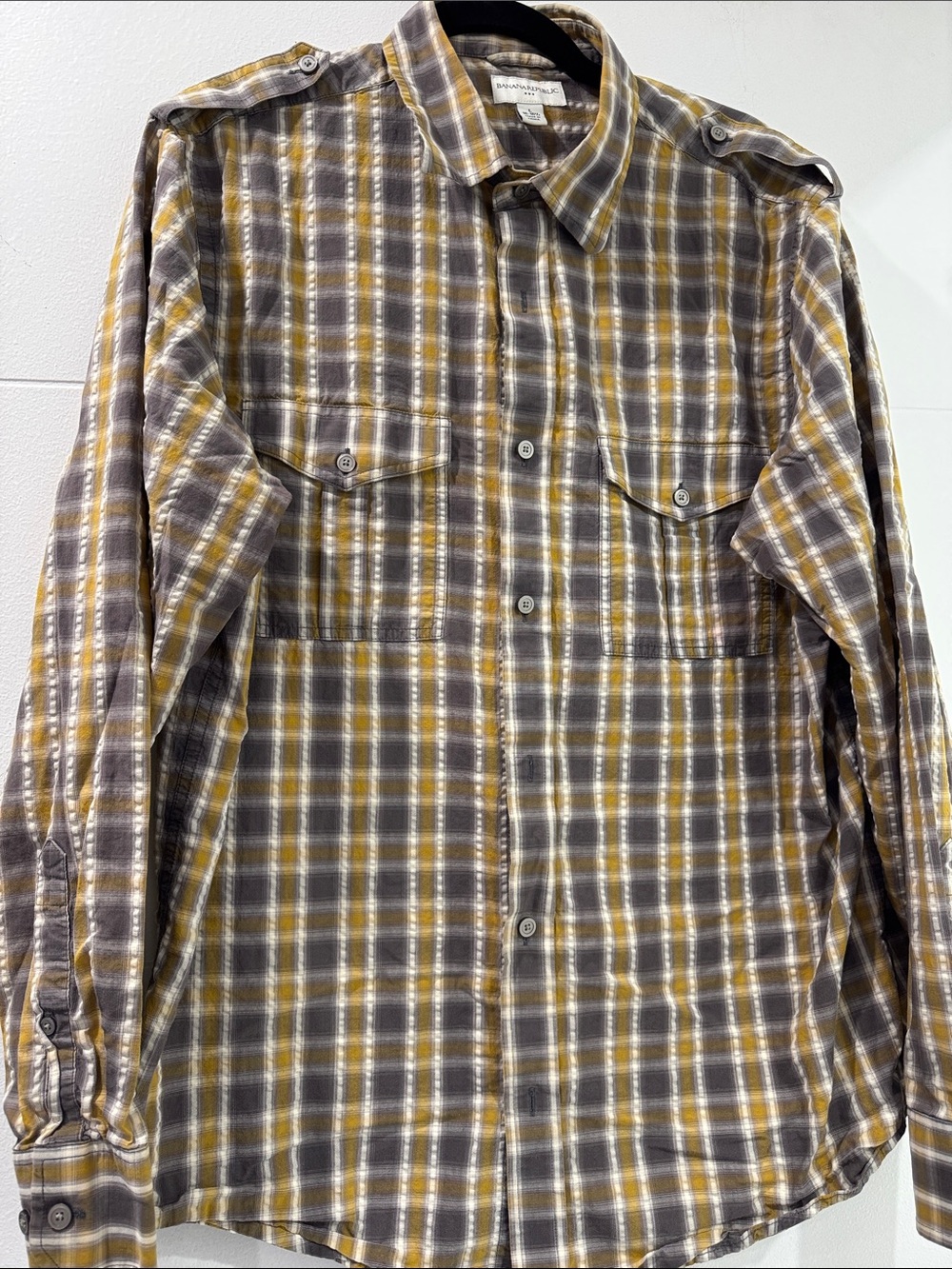 Banana Republic Yellow & Gray Plaid Lightweight Shirt Jacket